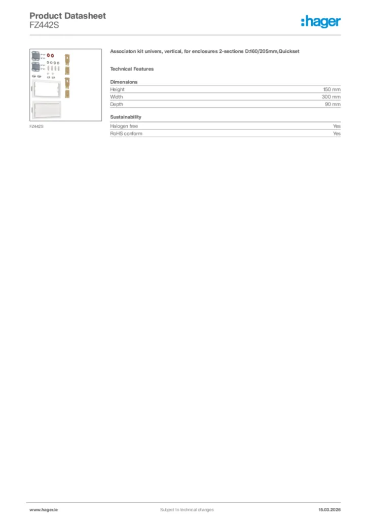 Image Hager Product data sheet FZ442S  | Hager