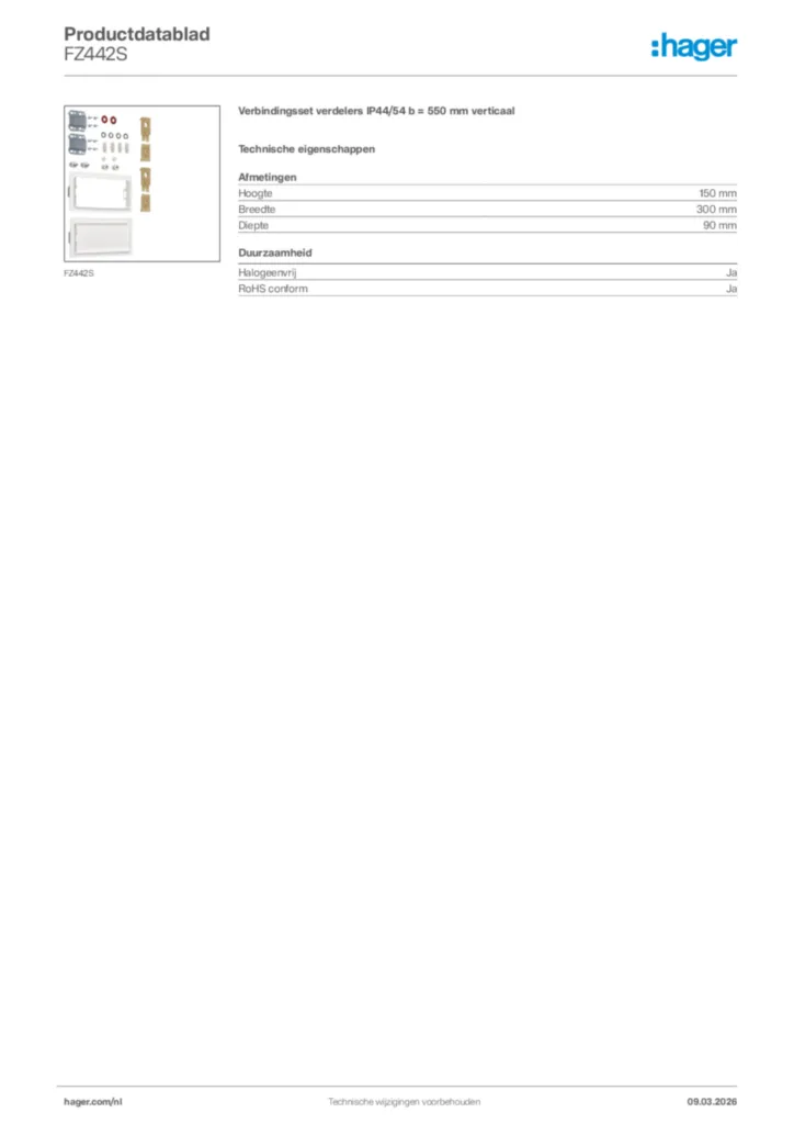 Afbeelding Hager Productdatablad FZ442S | Hager Nederland