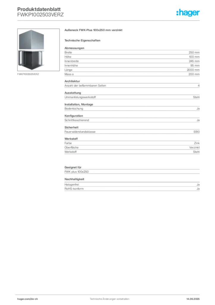 Bild Hager Produktdatenblatt FWKP1002503VERZ | Hager Schweiz