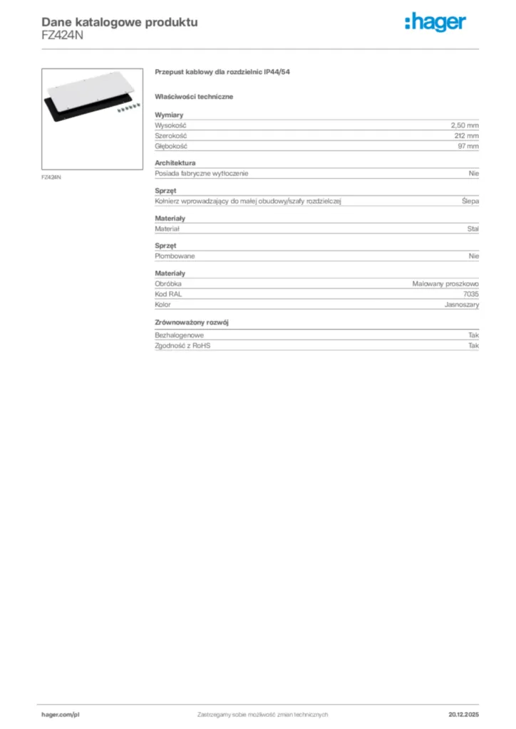Zdjęcie Hager Karta katalogowa FZ424N | Hager Polska