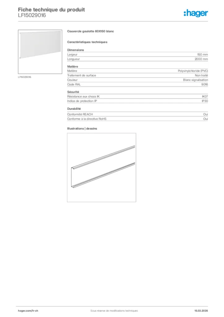 Image Hager Fiche technique du produit LF15029016 | Hager Suisse