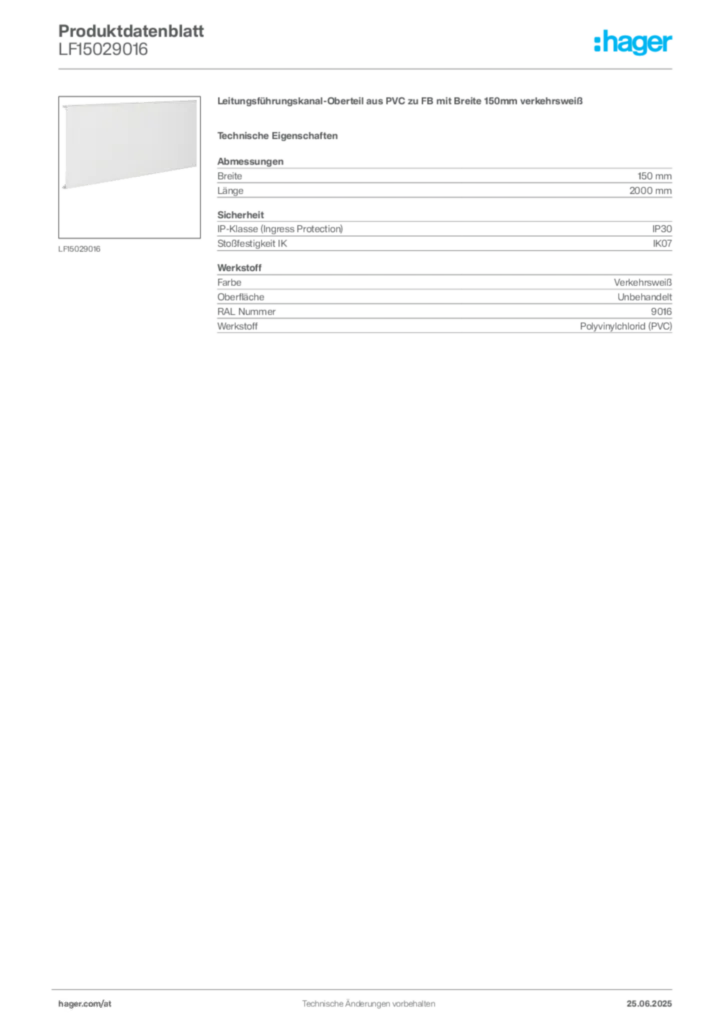 Bild Hager Produktdatenblatt LF15029016 | Hager Deutschland