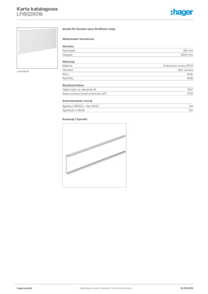 Zdjęcie Hager Karta katalogowa LF15029016 | Hager Polska