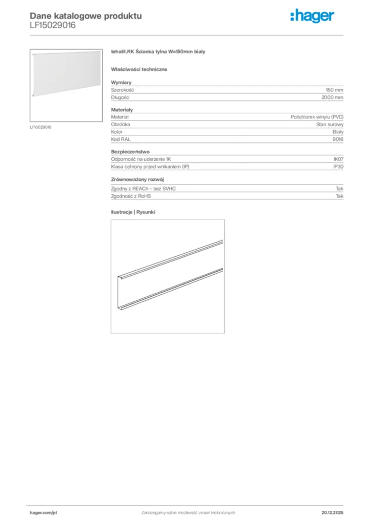 Zdjęcie Hager Karta katalogowa LF15029016 | Hager Polska