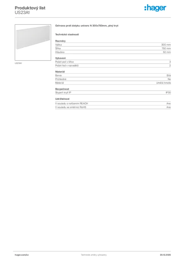 Obrázek Hager Produktový list US23A1 | Hager