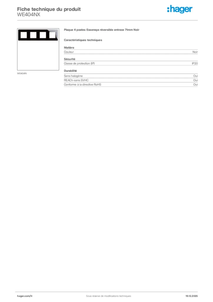 Image Hager Fiche technique du produit WE404NX | Hager France