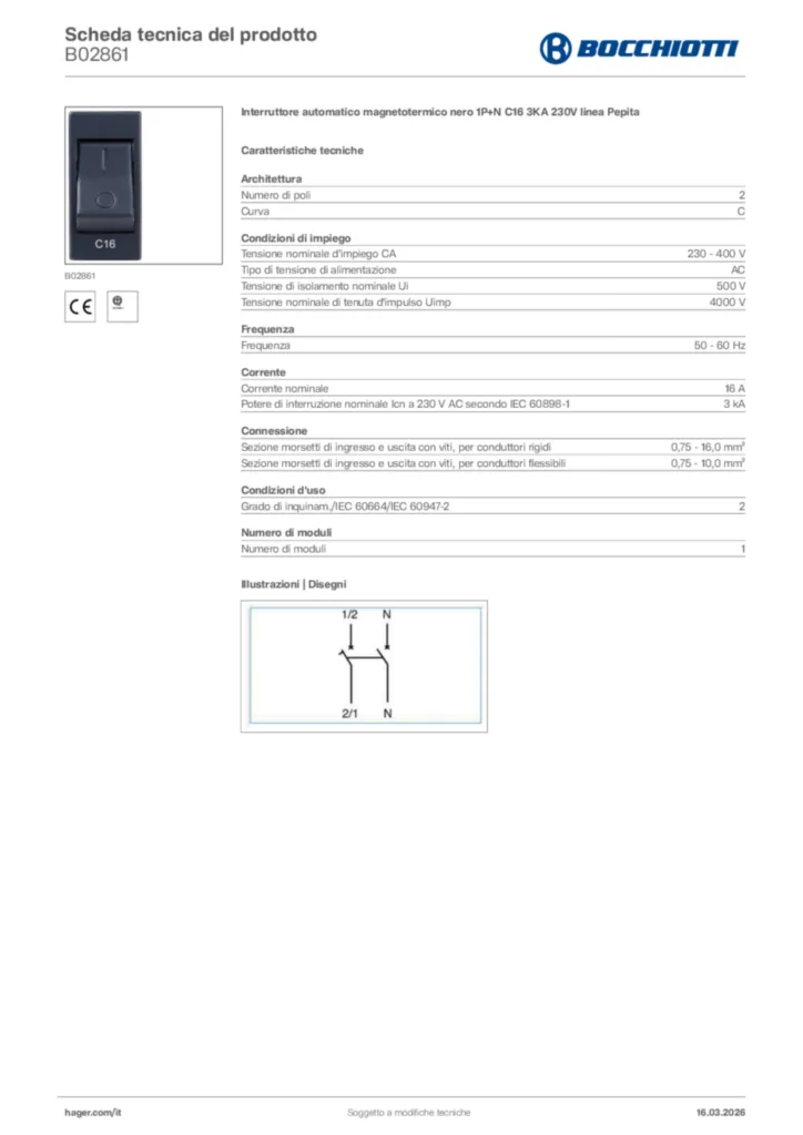 Immagine Bocchiotti Scheda tecnica del prodotto B02861 | Hager Italia