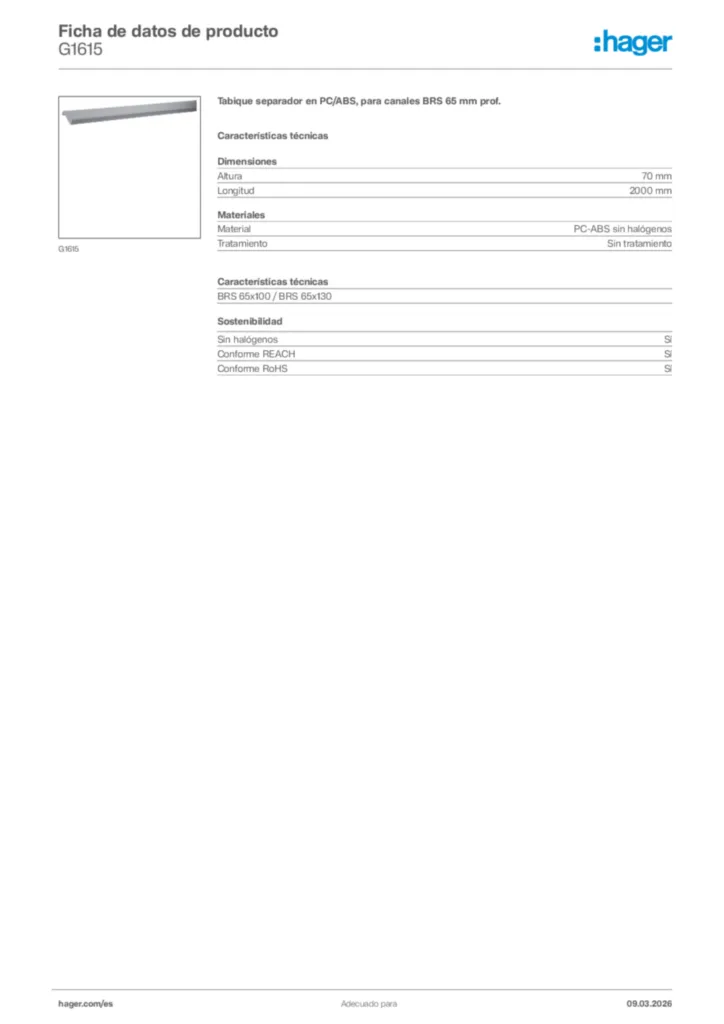 Imagen Hager Ficha de datos de producto G1615 | Hager España