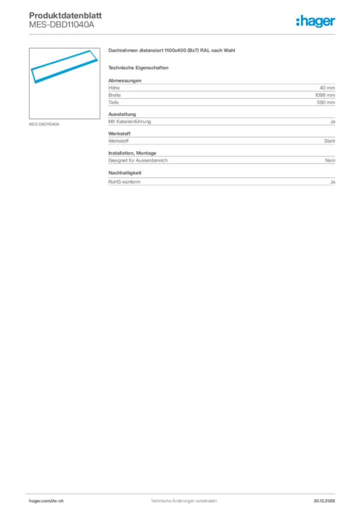 Bild Hager Produktdatenblatt MES-DBD11040A | Hager Schweiz