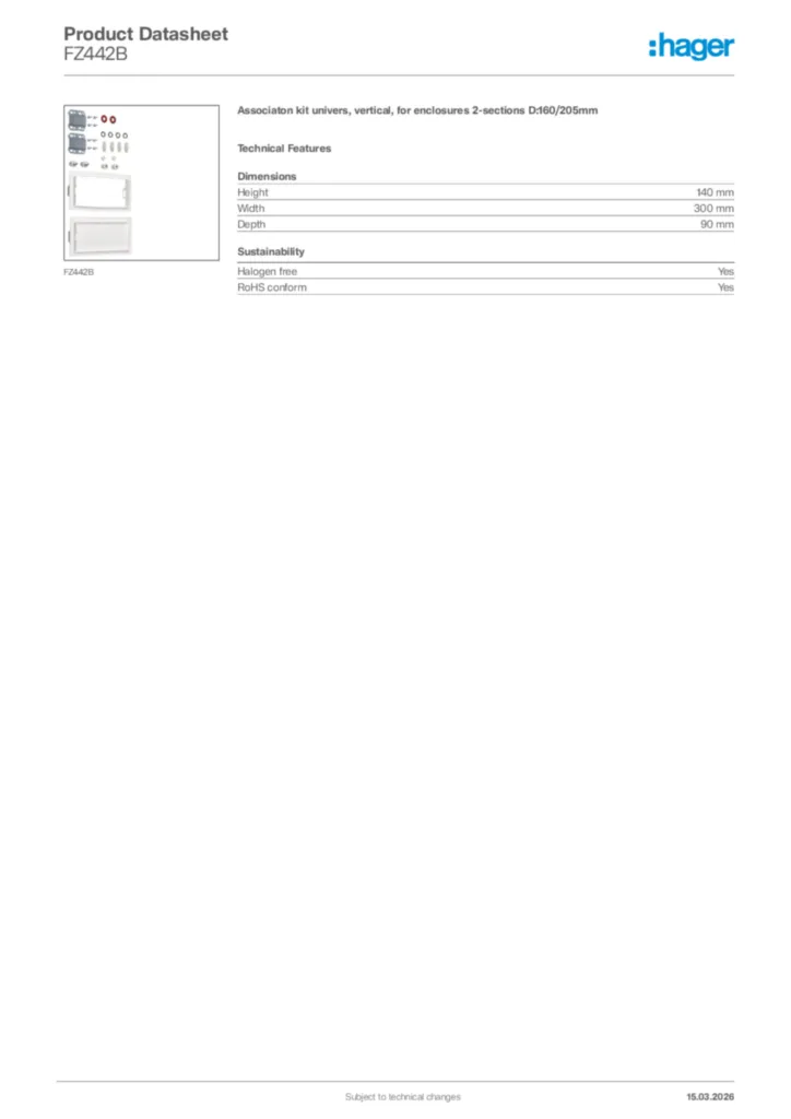 Image Hager Product data sheet FZ442B  | Hager Africa