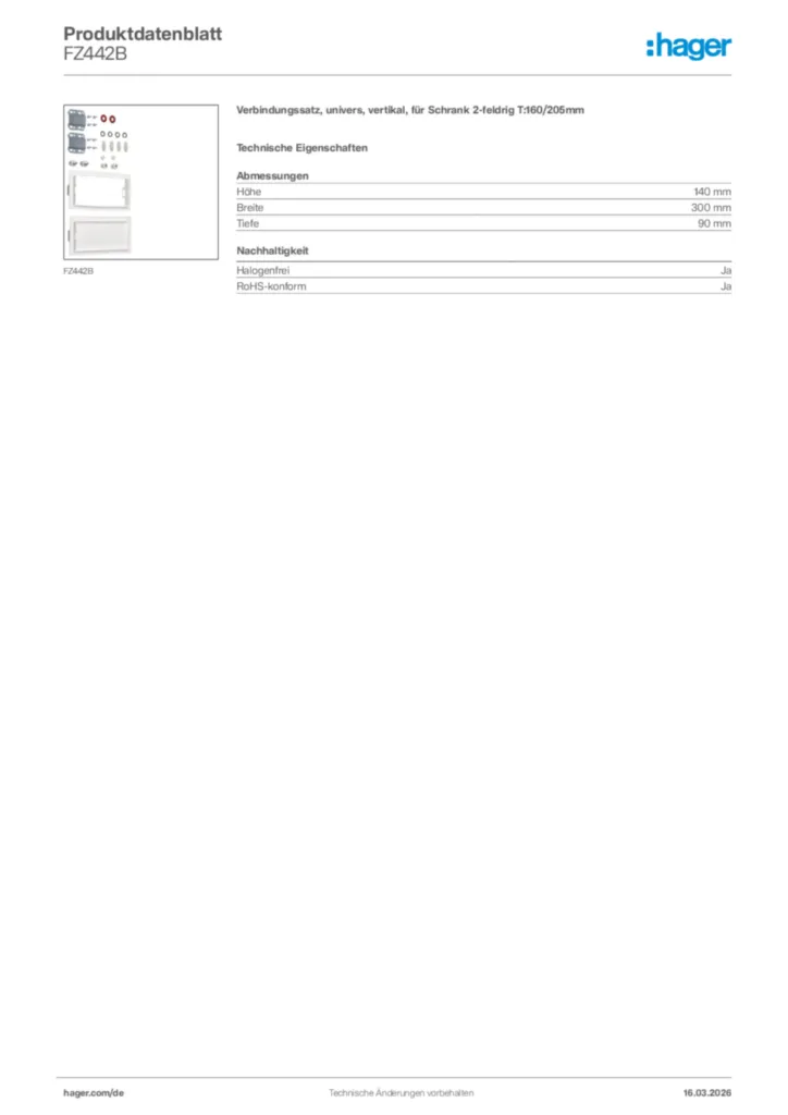 Bild Hager Produktdatenblatt FZ442B | Hager Deutschland