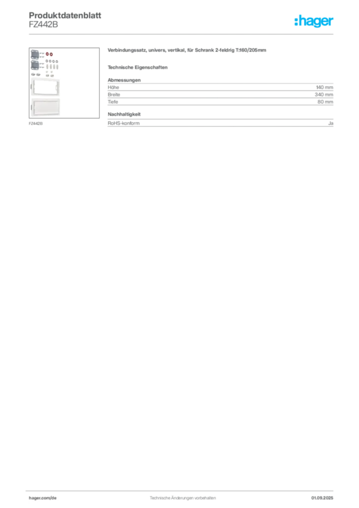 Hager Produktdatenblatt FZ442B