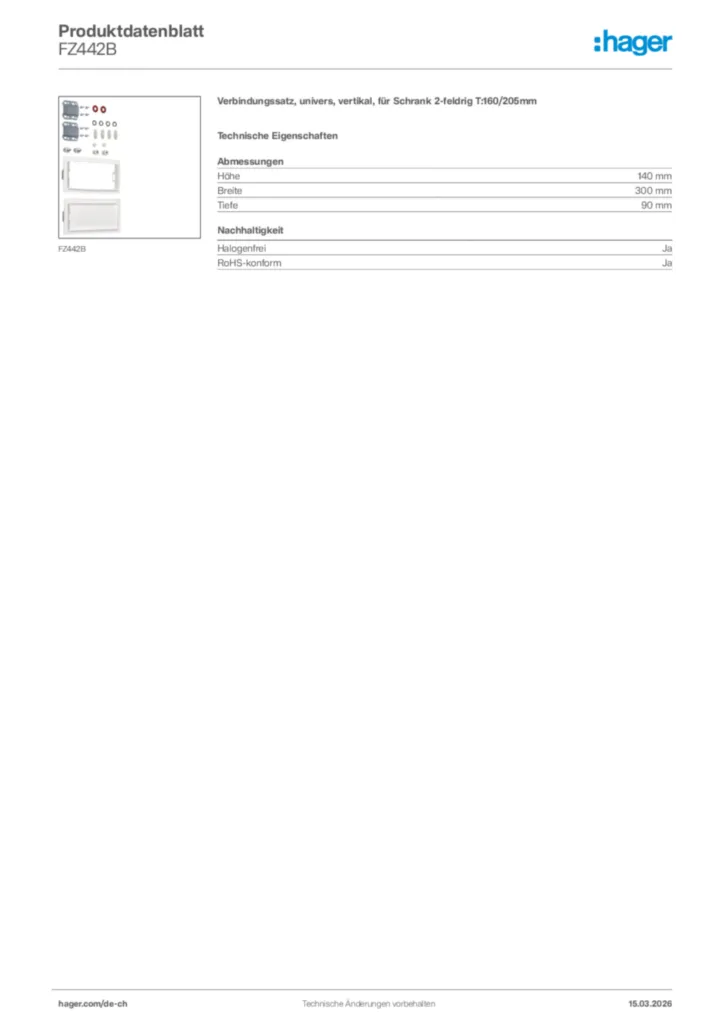 Bild Hager Produktdatenblatt FZ442B | Hager Schweiz