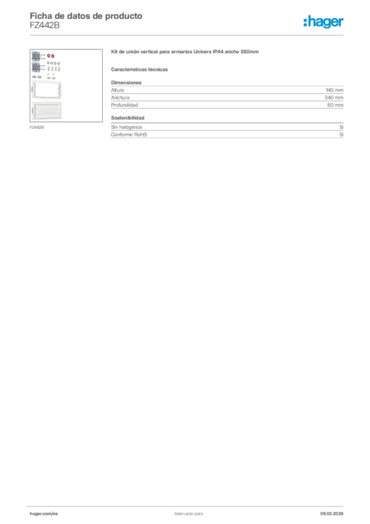 Imagen Hager Ficha de datos de producto FZ442B | Hager España