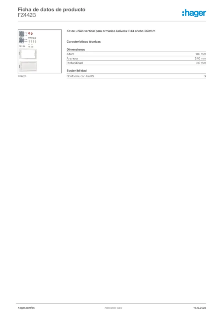 Imagen Hager Ficha de datos de producto FZ442B | Hager España