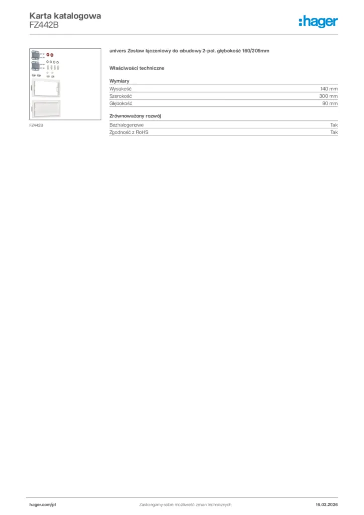 Zdjęcie Hager Karta katalogowa FZ442B | Hager Polska