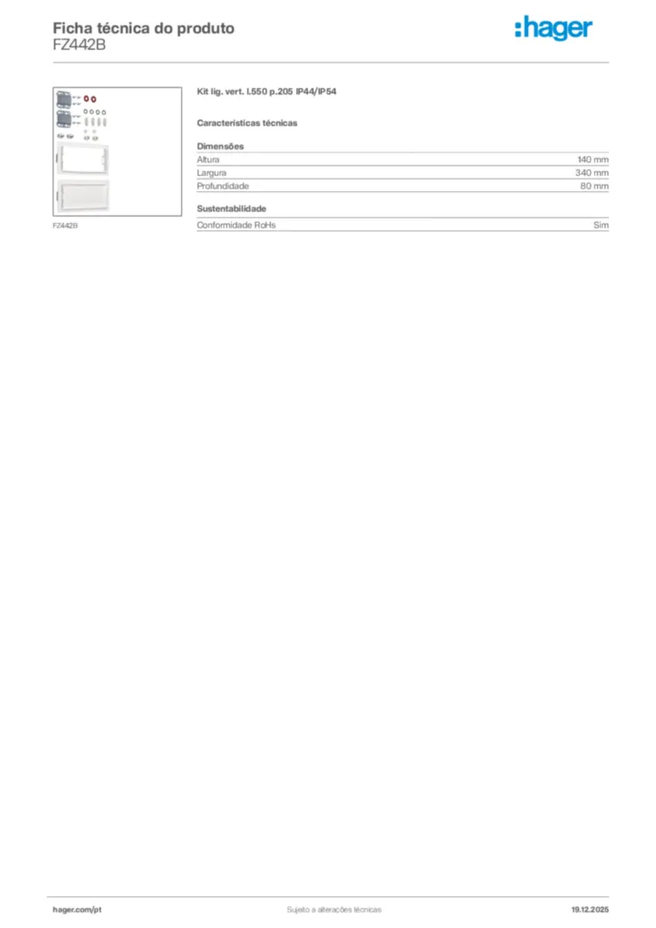 Imagem Hager Ficha técnica do produto FZ442B | Hager Portugal