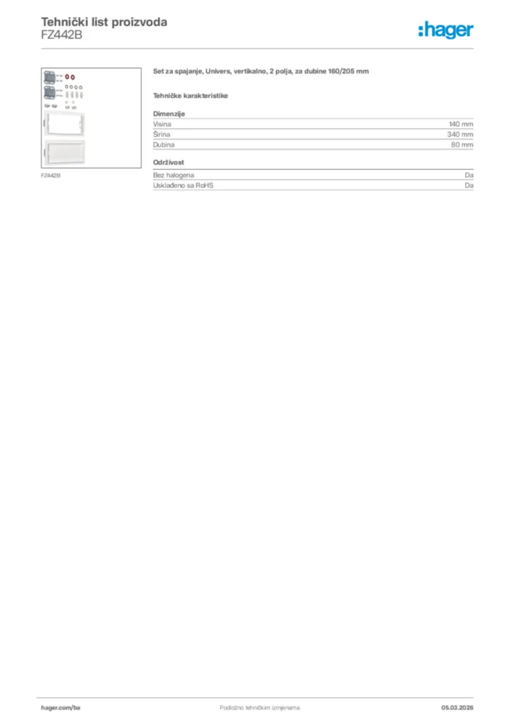 Slika Hager Tehnički list proizvoda FZ442B  | Hager