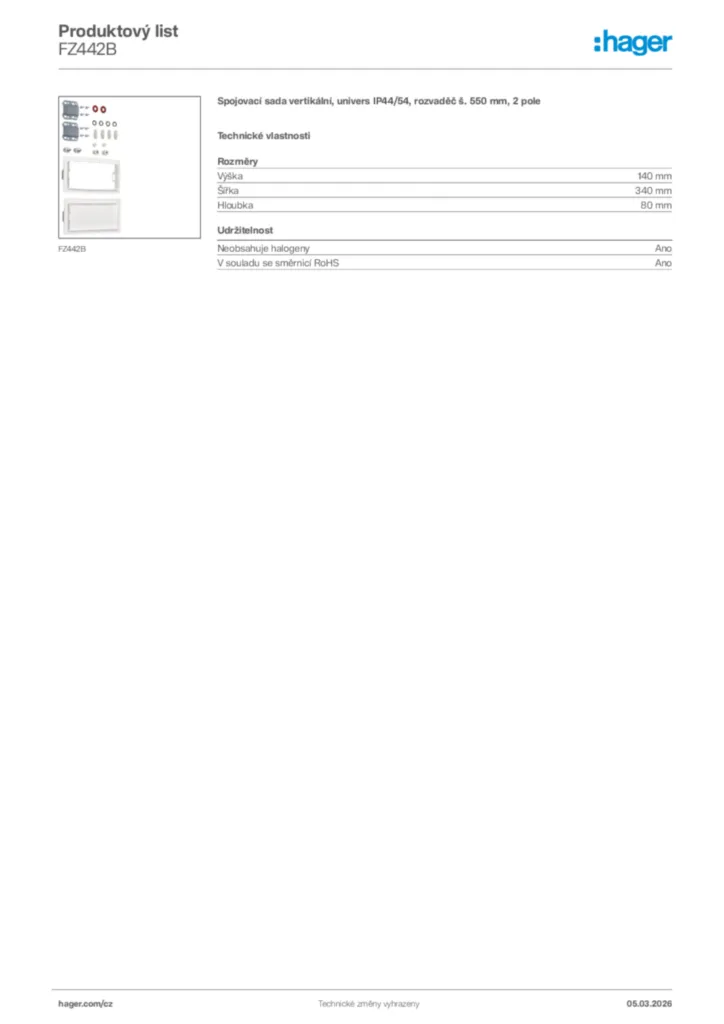 Obrázek Hager Product data sheet FZ442B | Hager