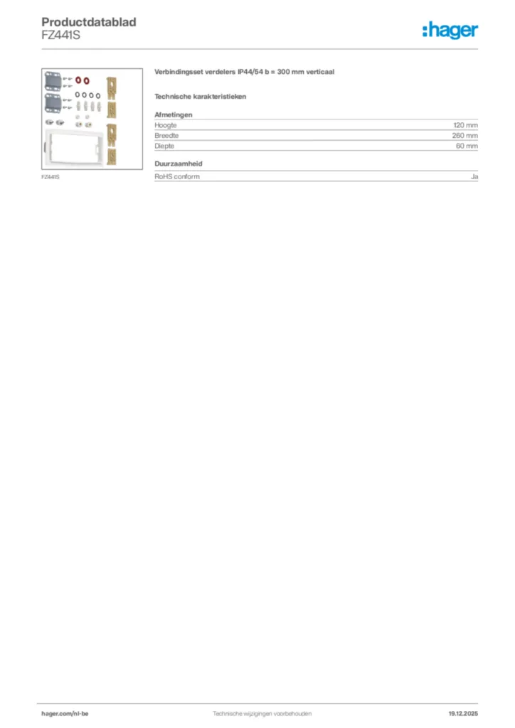 Afbeelding Hager Productdatablad FZ441S | Hager Belgium