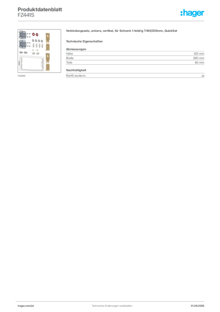Bild Hager Produktdatenblatt FZ441S | Hager Deutschland