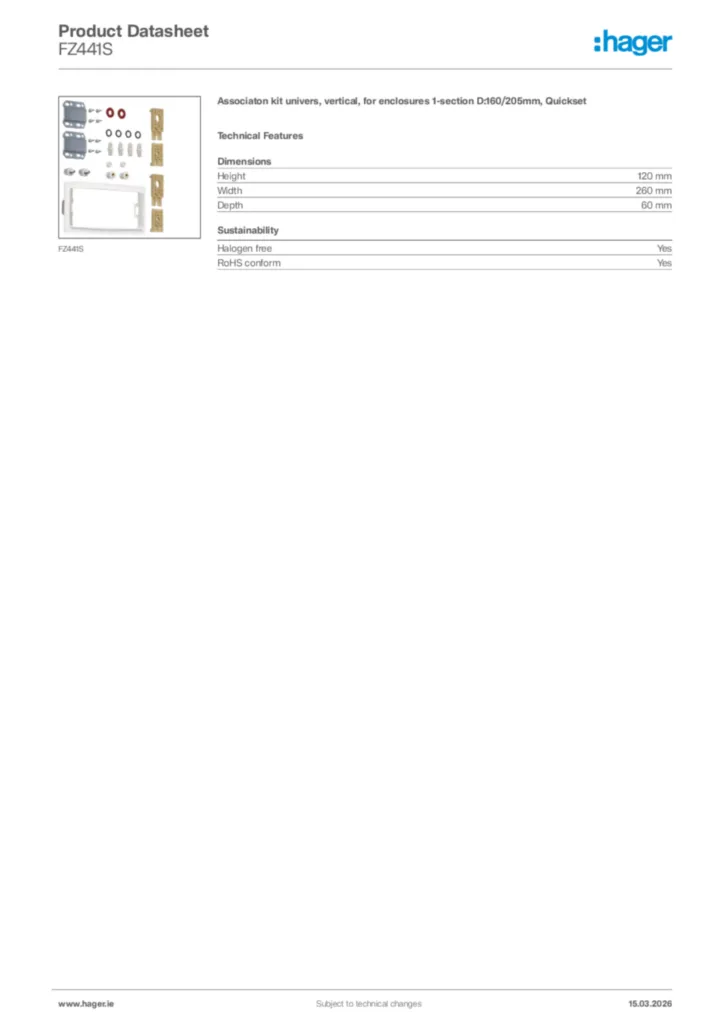 Image Hager Product data sheet FZ441S  | Hager