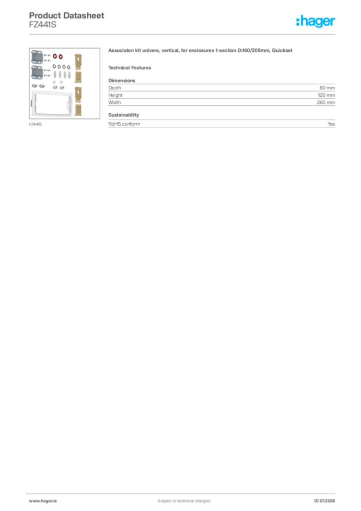 Image Hager Product data sheet FZ441S  | Hager