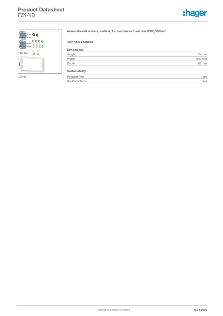 Image Hager Product data sheet FZ441B  | Hager Africa
