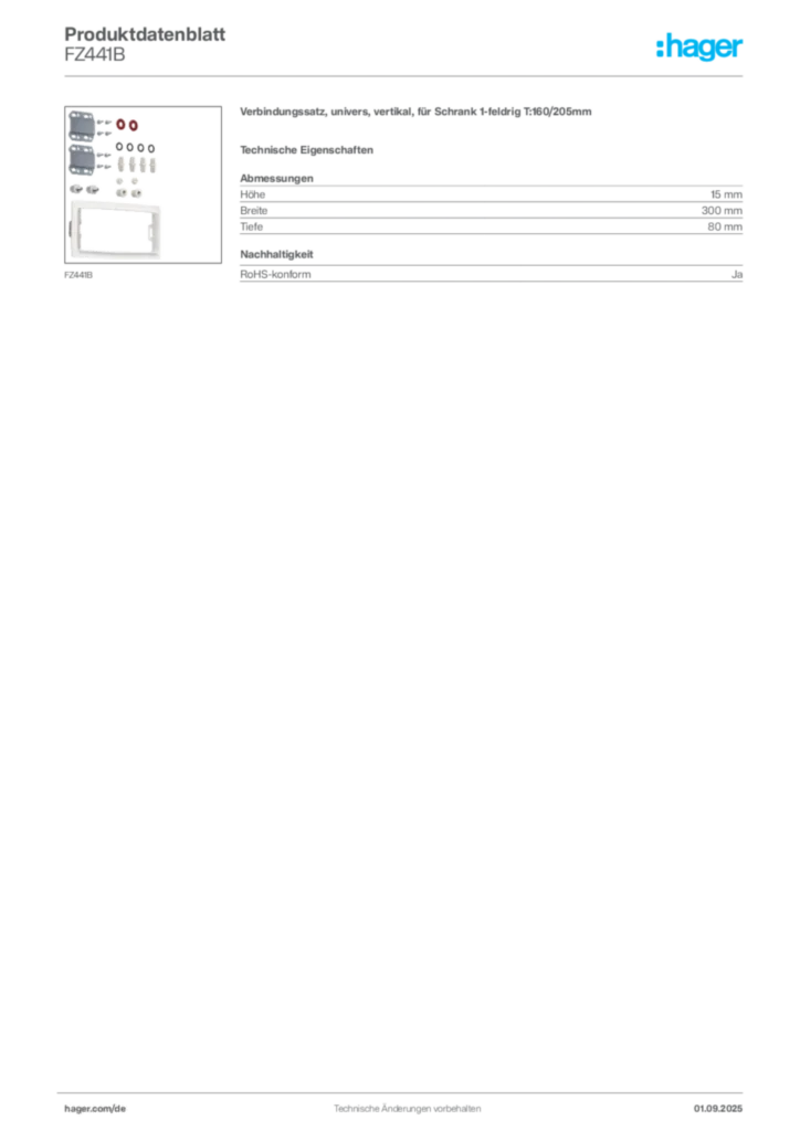 Bild Hager Produktdatenblatt FZ441B | Hager Deutschland