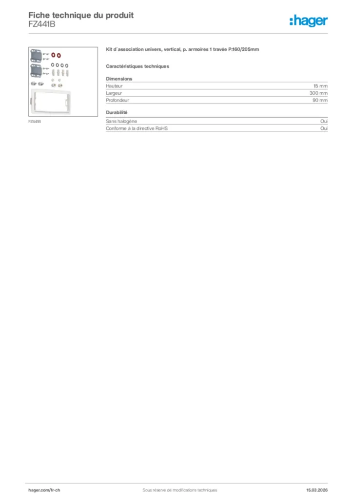 Image Hager Fiche technique du produit FZ441B | Hager Suisse