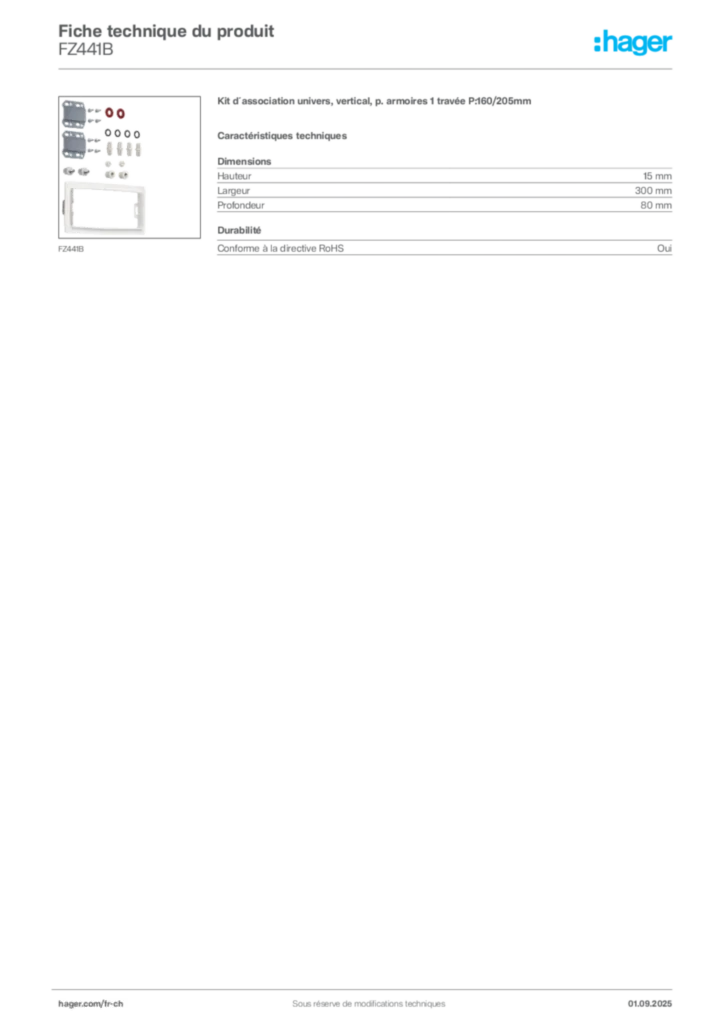 Image Hager Fiche technique du produit FZ441B | Hager Suisse