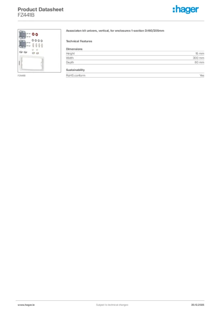 Image Hager Product data sheet FZ441B  | Hager