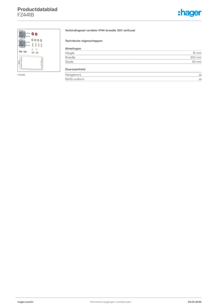 Afbeelding Hager Productdatablad FZ441B | Hager Nederland