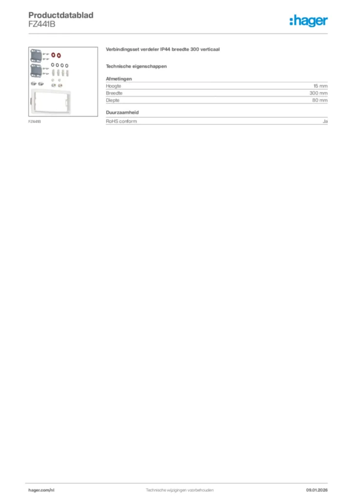 Afbeelding Hager Productdatablad FZ441B | Hager Nederland