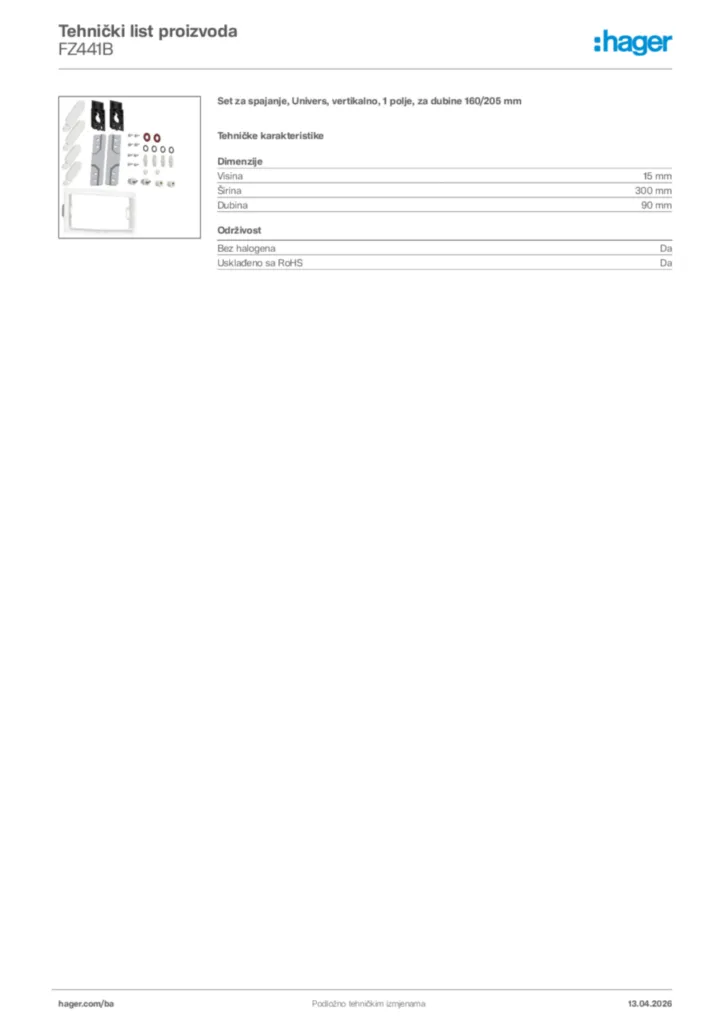 Slika Hager Tehnički list proizvoda FZ441B  | Hager