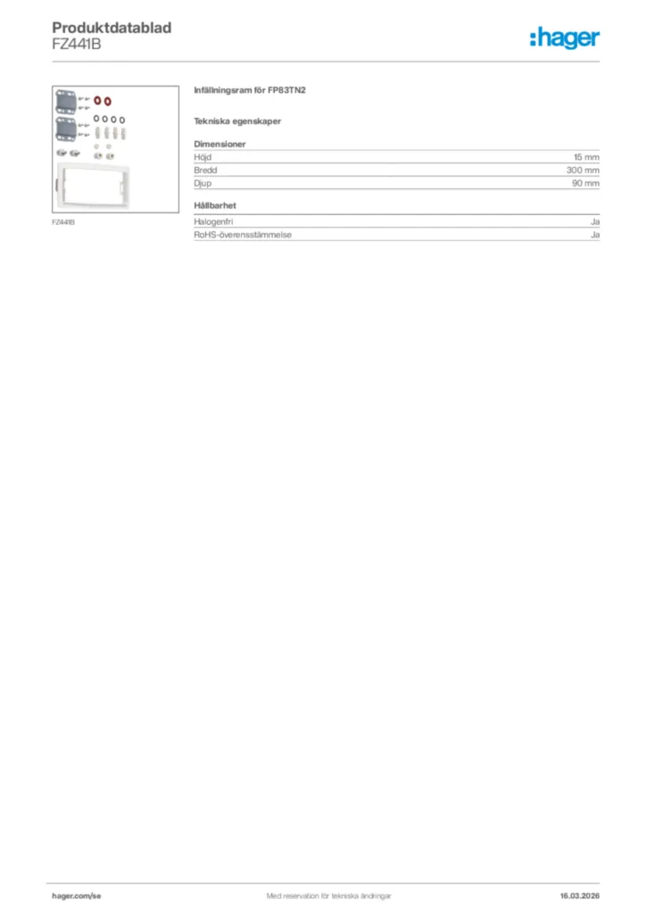 Bild Hager Produktdatablad FZ441B | Hager Sverige