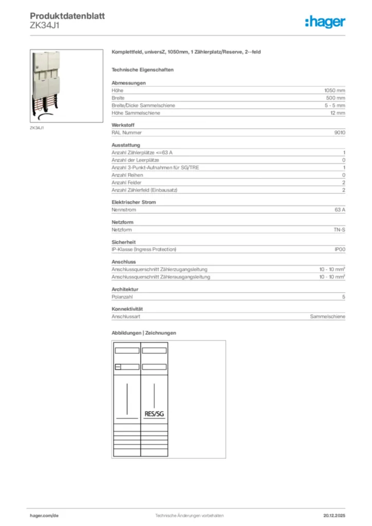 Bild Hager Produktdatenblatt ZK34J1 | Hager Deutschland