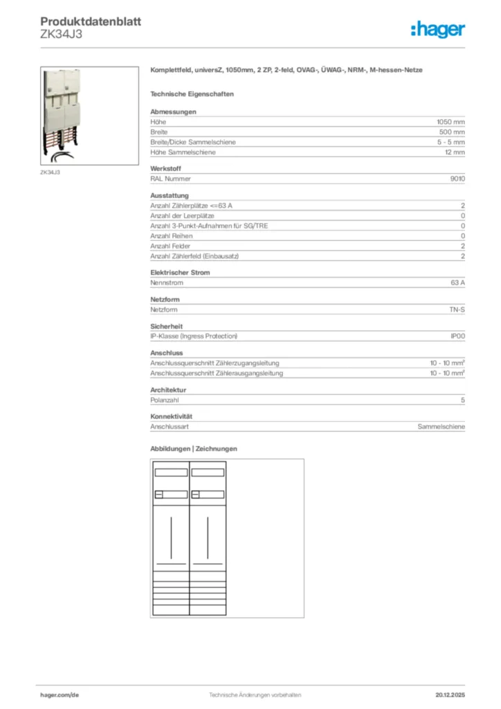 Bild Hager Produktdatenblatt ZK34J3 | Hager Deutschland