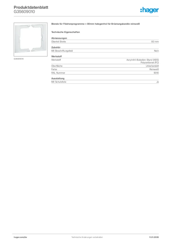 Bild Hager Produktdatenblatt G35609010 | Hager Deutschland
