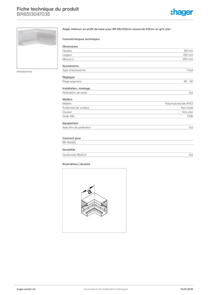 Image Hager Fiche technique du produit BR6513047035 | Hager Suisse