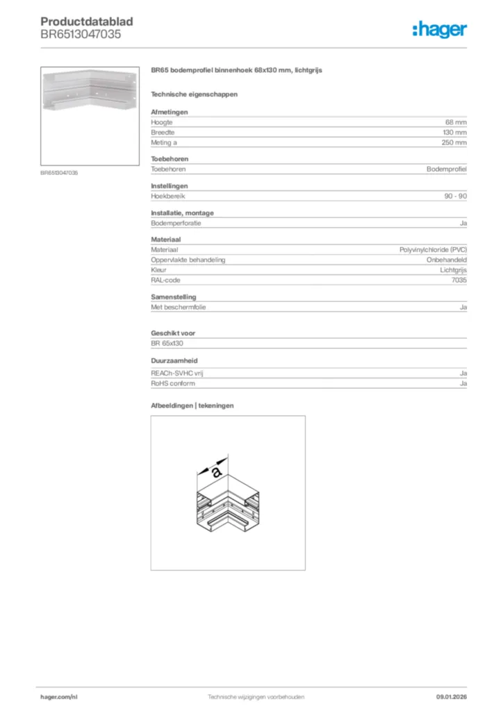 Afbeelding Hager Productdatablad BR6513047035 | Hager Nederland