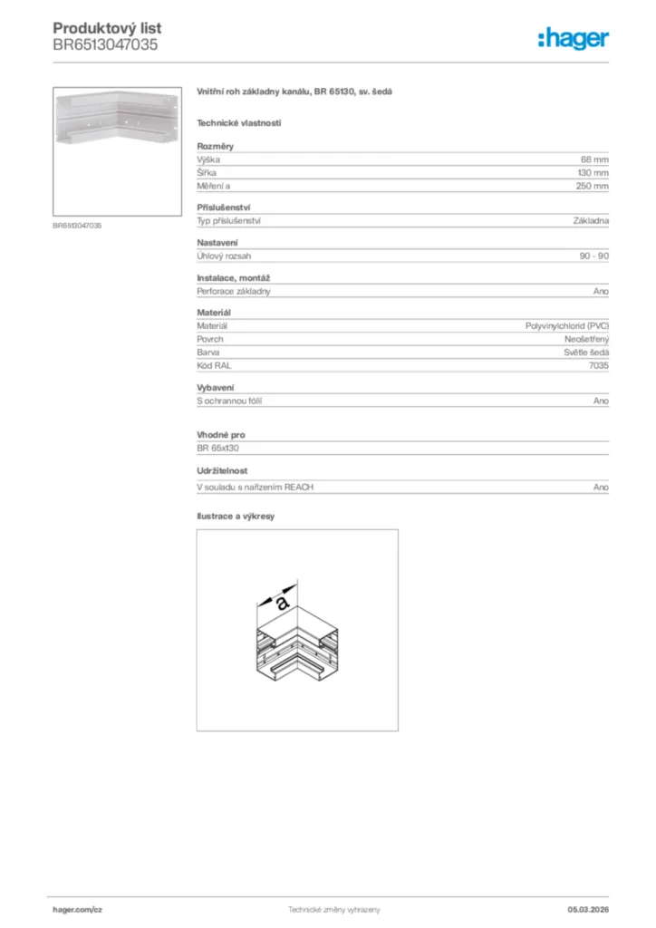 Obrázek Hager Product data sheet BR6513047035 | Hager