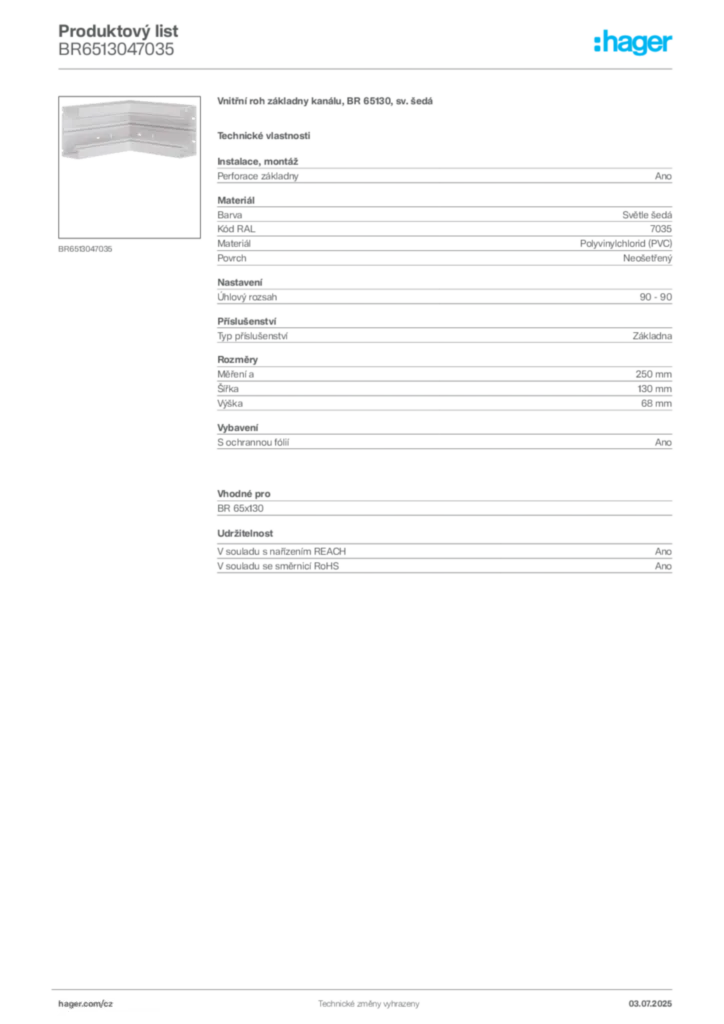 Obrázek Hager Produktový list BR6513047035 | Hager
