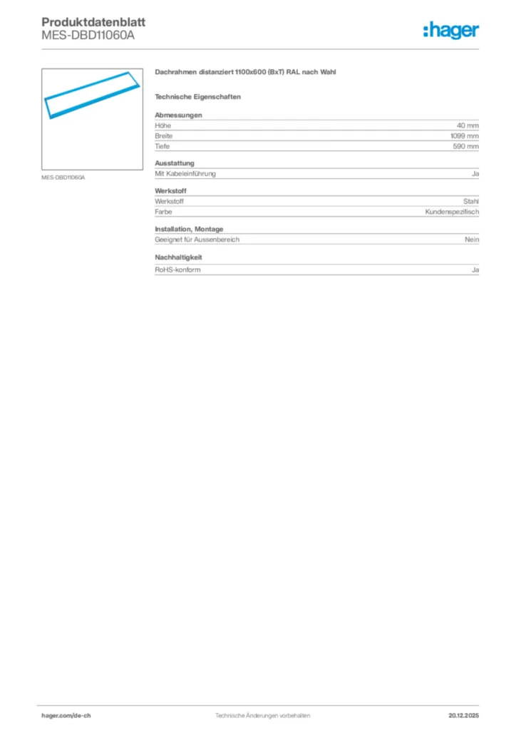Bild Hager Produktdatenblatt MES-DBD11060A | Hager Schweiz
