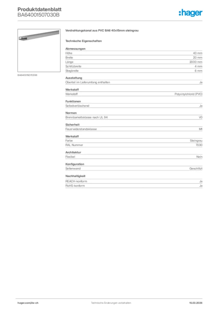 Bild Hager Produktdatenblatt BA64001507030B | Hager Schweiz