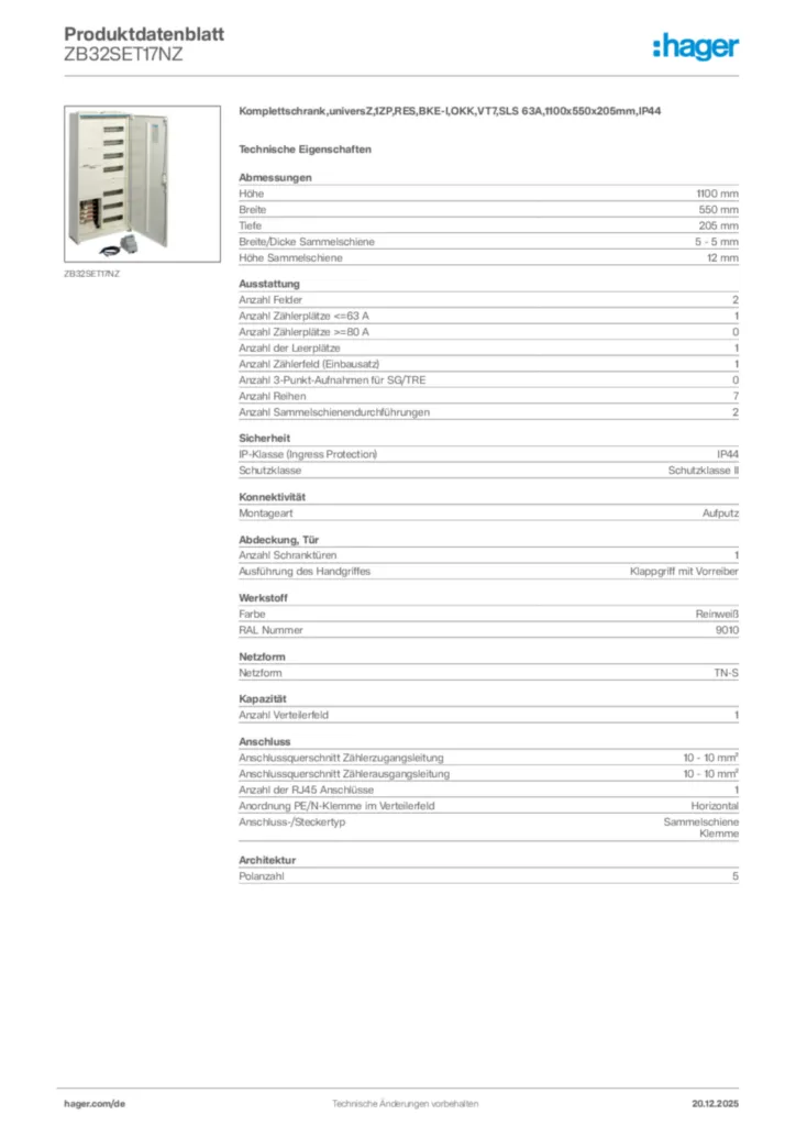 Bild Hager Produktdatenblatt ZB32SET17NZ | Hager Deutschland