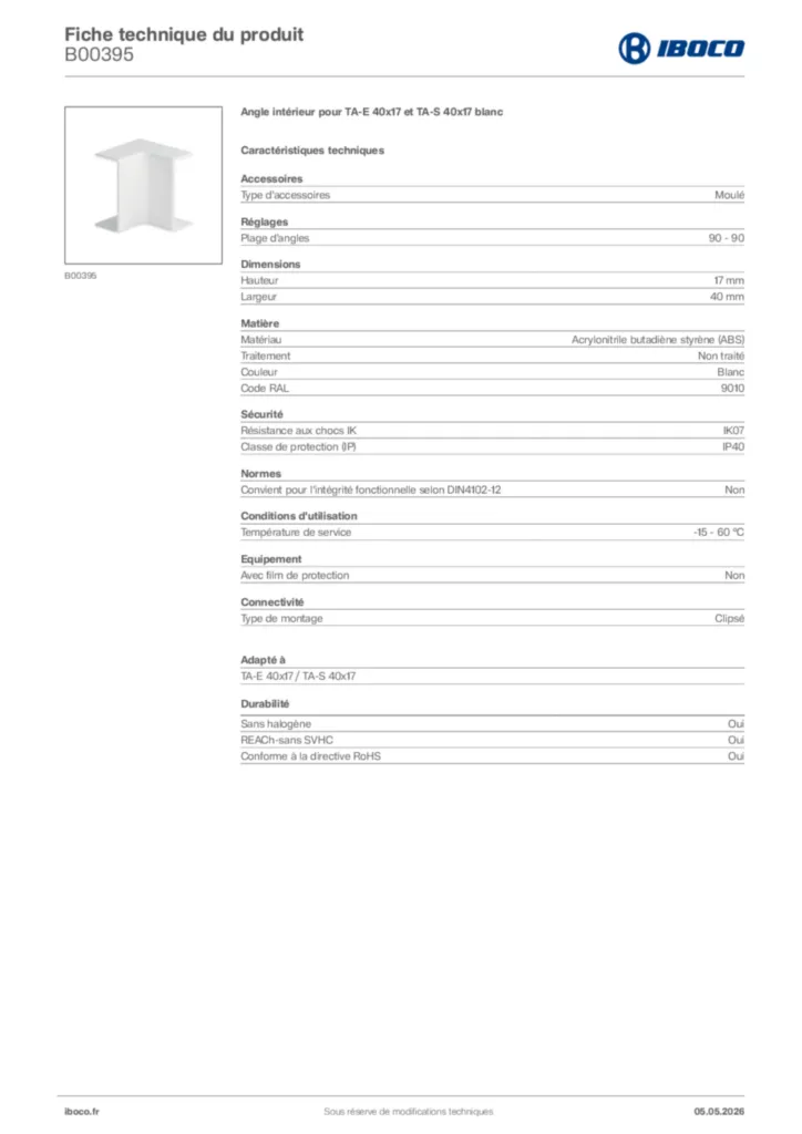 Image Iboco Fiche technique du produit B00395 | Hager France