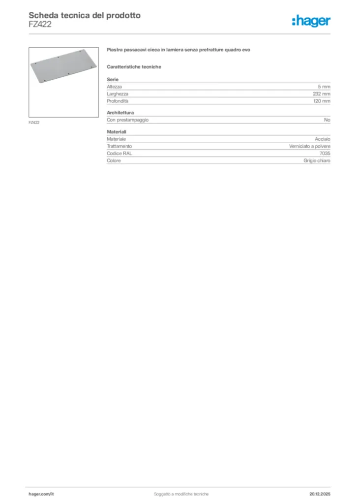 Immagine Hager Scheda tecnica del prodotto FZ422 | Hager Italia