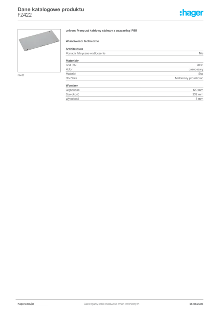 Zdjęcie Hager Karta katalogowa FZ422 | Hager Polska