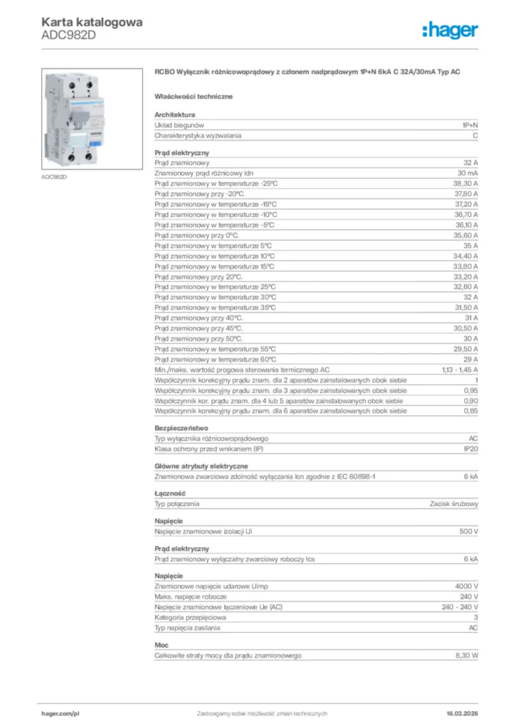 Zdjęcie Hager Karta katalogowa ADC982D | Hager Polska